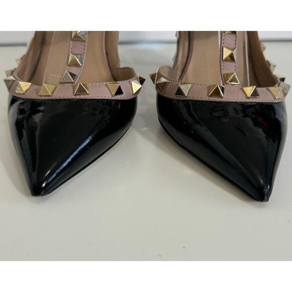 Valentino Garavani Heels Pointed Toe Rockstud‎ Studded Black Beige Patent 37 - Picture 8 of 8